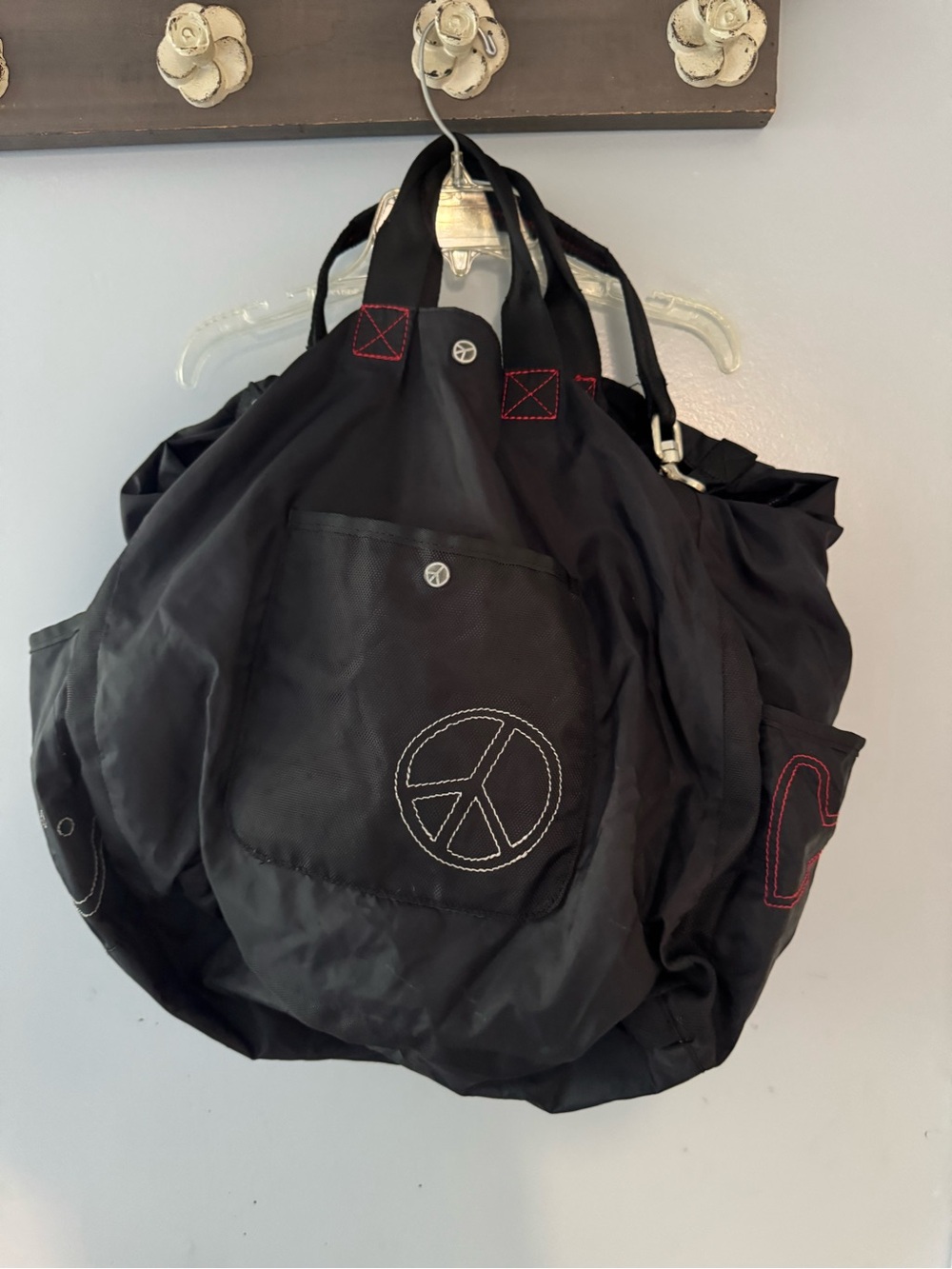 Peace Love World Black Tote Duffle Overnight Bag - Picture 2 of 6